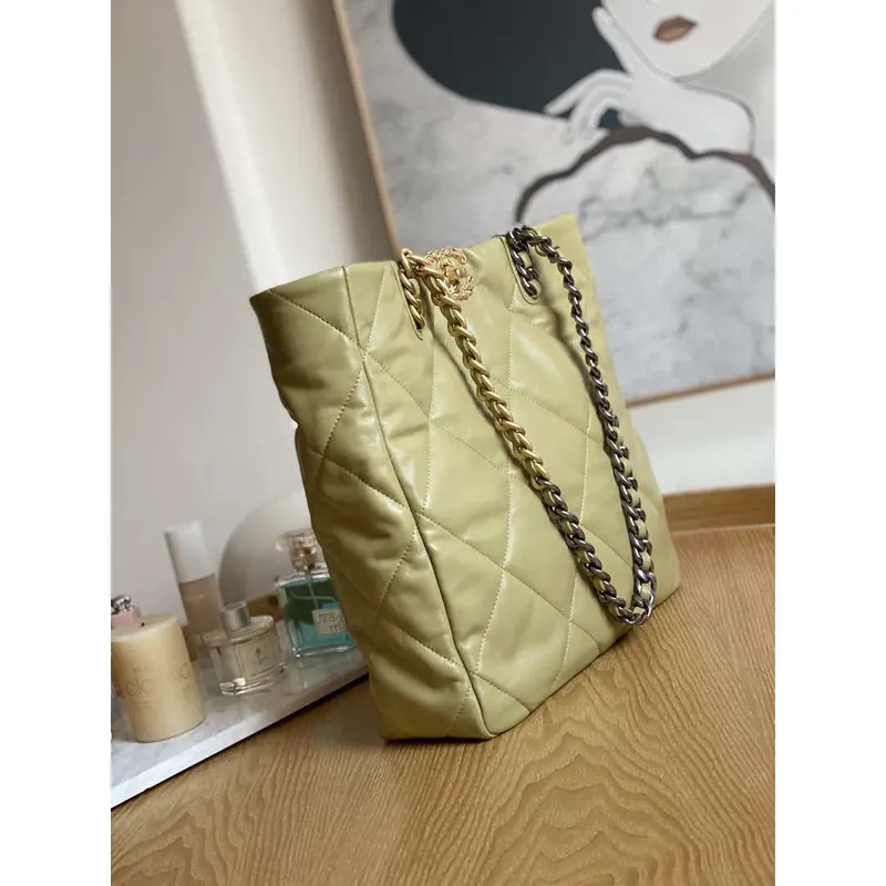 Chanel AS3519 CHANEL19 Shopping Bag Shiny Lambskin Light Yellow