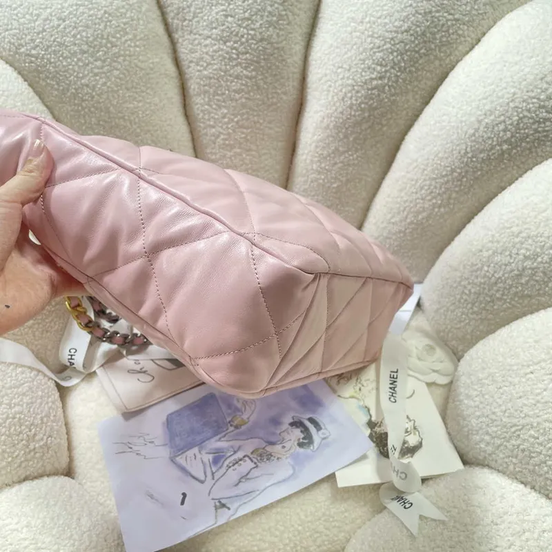 Chanel AS3519 CHANEL19 Shopping Bag Shiny Lambskin Pink