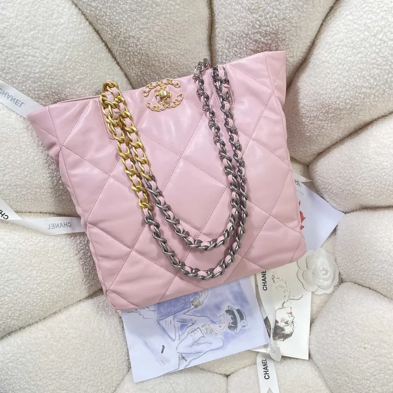 Chanel AS3519 CHANEL19 Shopping Bag Shiny Lambskin Pink