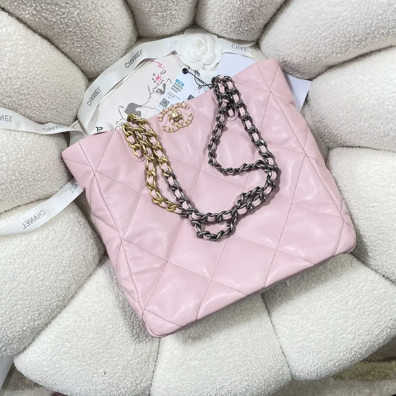 Chanel AS3519 CHANEL19 Shopping Bag Shiny Lambskin Pink