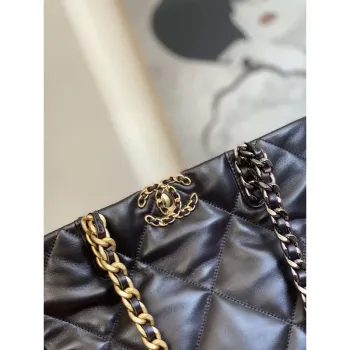 Chanel AS3519 CHANEL19 Shopping Bag Shiny Lambskin Dark Brown