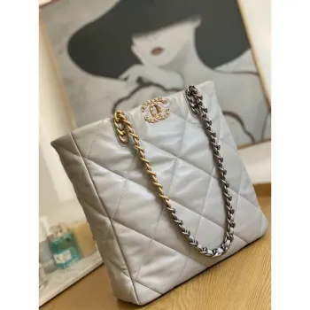 Chanel AS3519 CHANEL19 Shopping Bag Shiny Lambskin Gray