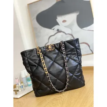 Chanel AS3519 CHANEL19 Shopping Bag Shiny Lambskin Black