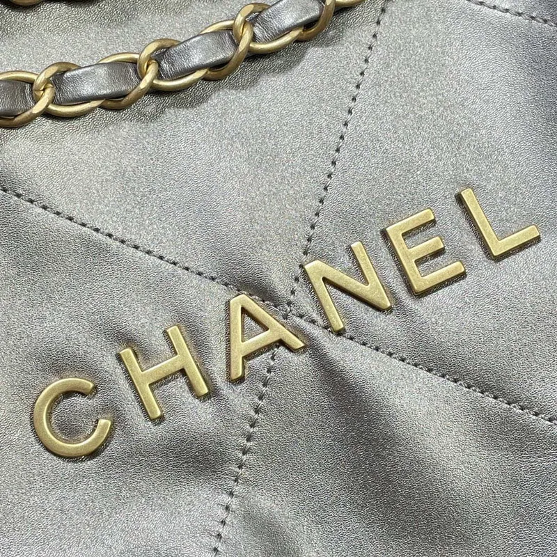 Chanel 22 Small Handbag Shiny Calfskin AS3260 Gray Silver