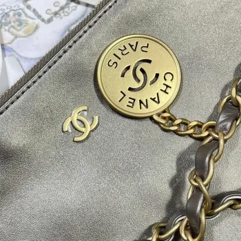 Chanel 22 Small Handbag Shiny Calfskin AS3260 Gray Silver