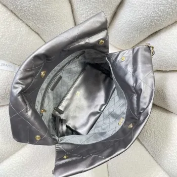 Chanel 22 Small Handbag Shiny Calfskin AS3260 Gray Silver