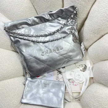 Chanel 22 Small Handbag Shiny Calfskin AS3260 Silver