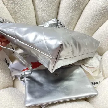 Chanel 22 Small Handbag Shiny Calfskin AS3260 Silver