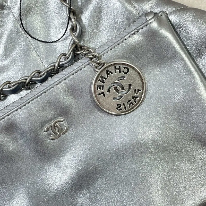 Chanel 22 Small Handbag Shiny Calfskin AS3260 Silver