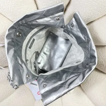Chanel 22 Small Handbag Shiny Calfskin AS3260 Silver
