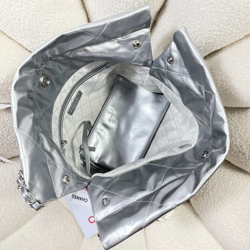 Chanel 22 Small Handbag Shiny Calfskin AS3260 Silver