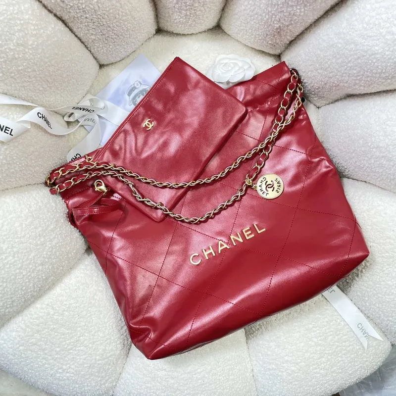 Chanel 22 Small Handbag Shiny Calfskin AS3260 Red