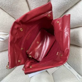 Chanel 22 Small Handbag Shiny Calfskin AS3260 Red