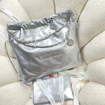 Chanel 22 Handbag Shiny Calfskin AS3261 Silver