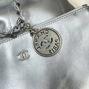 Chanel 22 Handbag Shiny Calfskin AS3261 Silver
