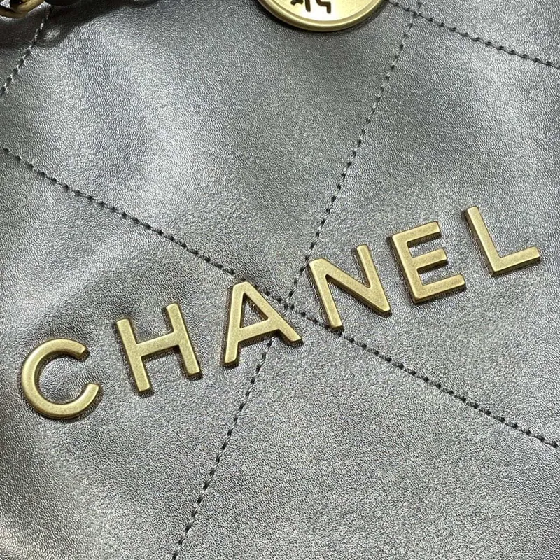 Chanel 22 Handbag Shiny Calfskin AS3261 Gray Silver
