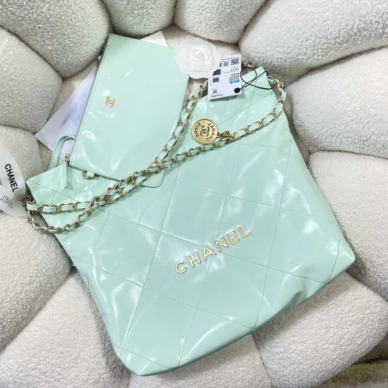 Chanel 22 Handbag Shiny Calfskin AS3261 Mint Green