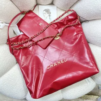 Chanel 22 Handbag Shiny Calfskin AS3261 Red