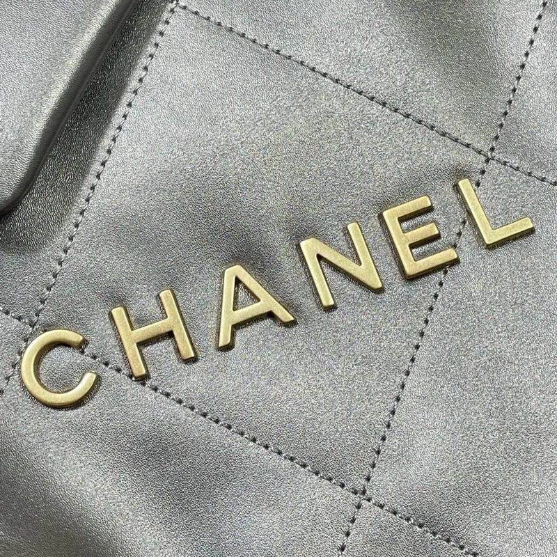 Chanel 22 Large Handbag Shiny Calfskin AS3262 Gray Silver
