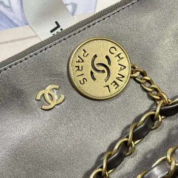 Chanel 22 Large Handbag Shiny Calfskin AS3262 Gray Silver