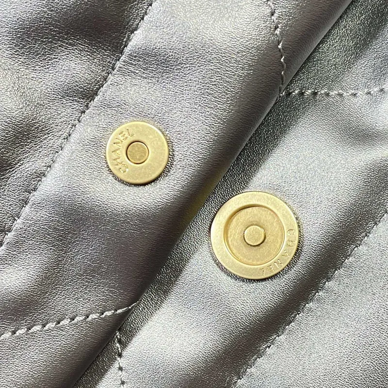 Chanel 22 Large Handbag Shiny Calfskin AS3262 Gray Silver