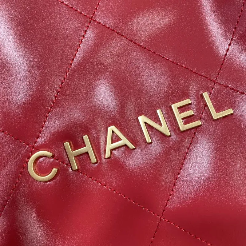 Chanel 22 Large Handbag Shiny Calfskin AS3262 Red
