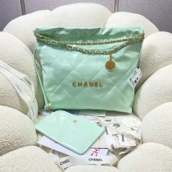 Chanel 22 Large Handbag Shiny Calfskin AS3262 Mint Green