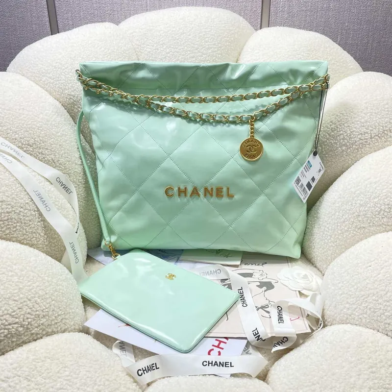 Chanel 22 Large Handbag Shiny Calfskin AS3262 Mint Green