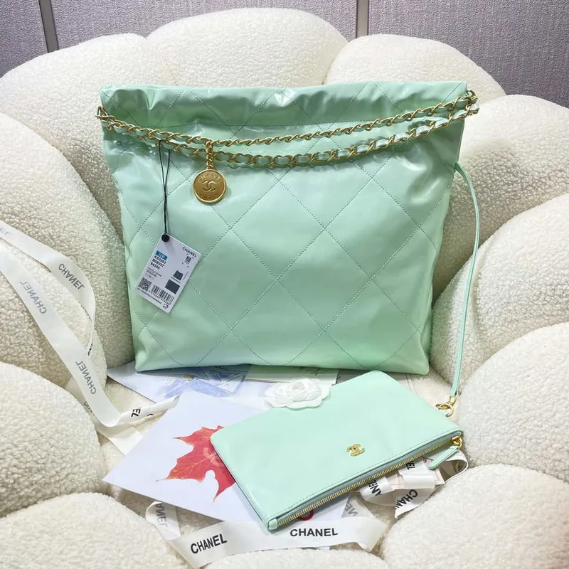 Chanel 22 Large Handbag Shiny Calfskin AS3262 Mint Green