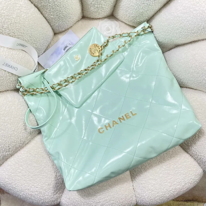 Chanel 22 Large Handbag Shiny Calfskin AS3262 Mint Green