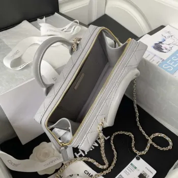 Chanel AS3345 Vanity Case Calfskin & Gold Tone Metal Gray