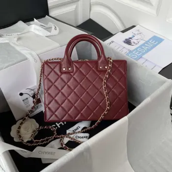 Chanel AS3345 Vanity Case Calfskin & Gold Tone Metal Wine Red
