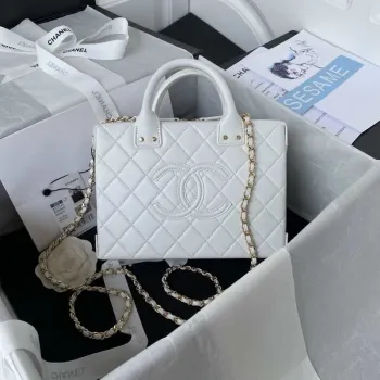 Chanel AS3345 Vanity Case Calfskin & Gold Tone Metal White