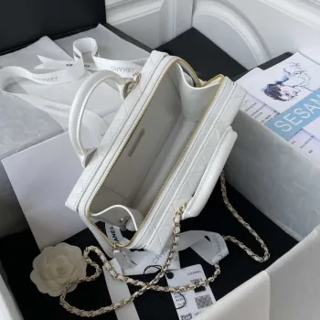 Chanel AS3345 Vanity Case Calfskin & Gold Tone Metal White