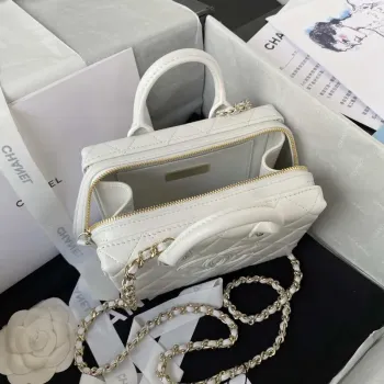 Chanel AS3344 Small Vanity Case Calfskin & Gold Tone Metal White