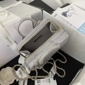 Chanel AS3344 Small Vanity Case Calfskin & Gold Tone Metal Gray