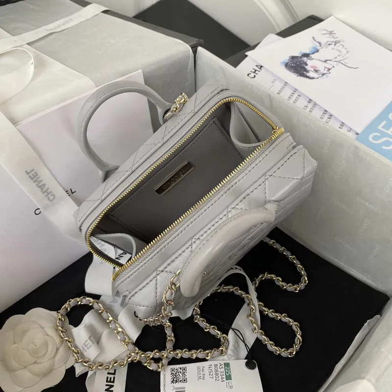 Chanel AS3344 Small Vanity Case Calfskin & Gold Tone Metal Gray