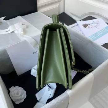 Chanel CC AS2681 Flap Bag With top Handle Calfskin Green