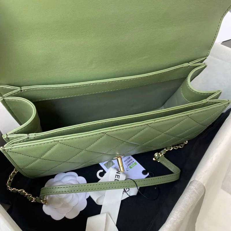 Chanel CC AS2681 Flap Bag With top Handle Calfskin Green