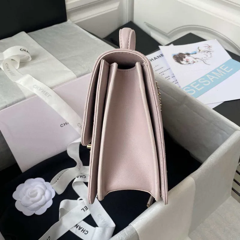 Chanel CC AS2681 Flap Bag With top Handle Calfskin Light Pink