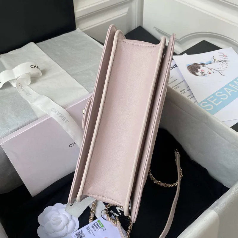 Chanel CC AS2681 Flap Bag With top Handle Calfskin Light Pink