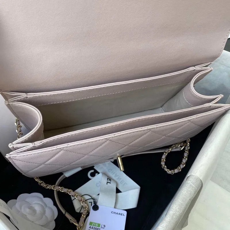 Chanel CC AS2681 Flap Bag With top Handle Calfskin Light Pink