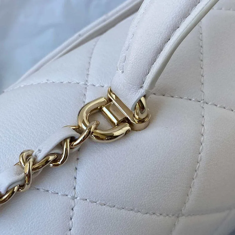 Chanel CC AS2681 Flap Bag With top Handle Calfskin White