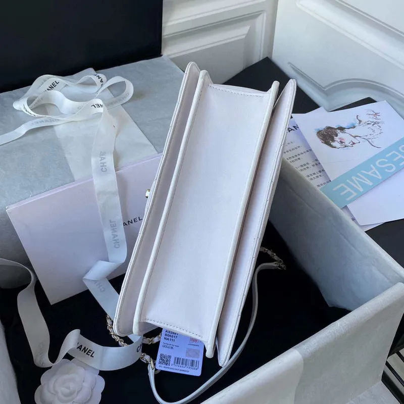 Chanel CC AS2681 Flap Bag With top Handle Calfskin White