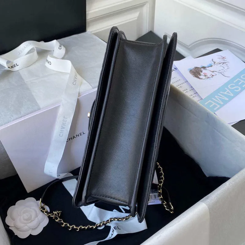 Chanel CC AS2681 Flap Bag With top Handle Calfskin Black