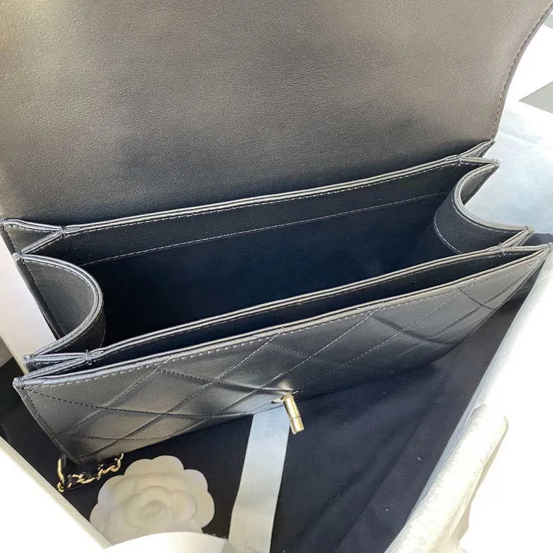 Chanel CC AS2681 Flap Bag With top Handle Calfskin Black