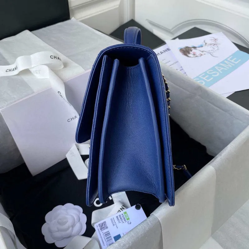 Chanel CC AS2681 Flap Bag With top Handle Calfskin Blue