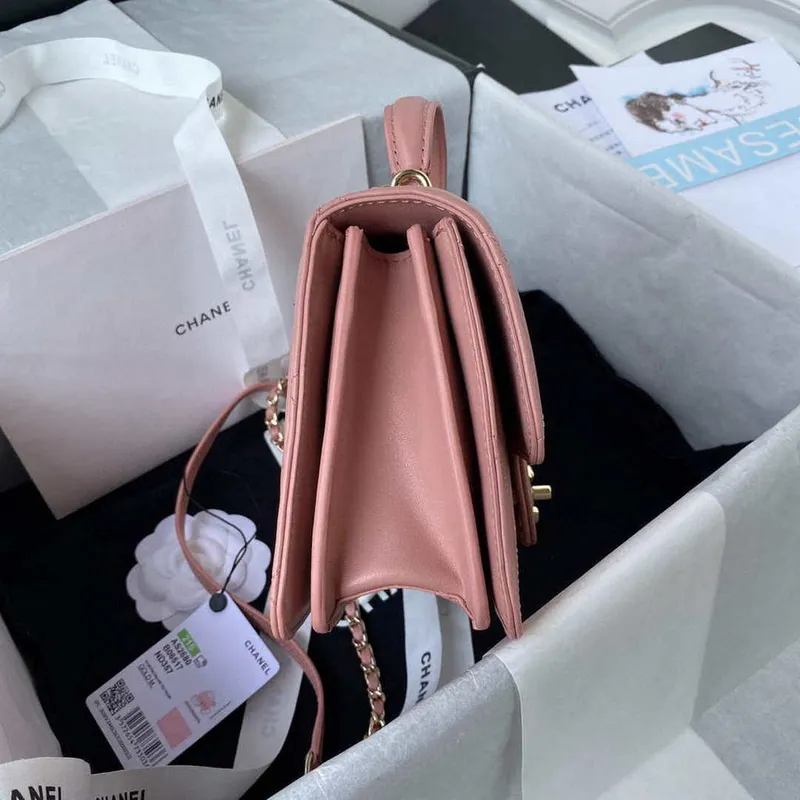 Chanel Small Flap Bag With top Handle Calfskin CC AS2680 Pink