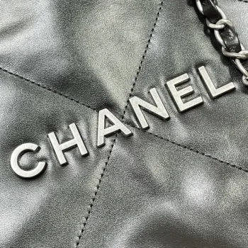 Chanel 22 Backpack Shiny Calfskin AS3313 Black With Sliver Logo