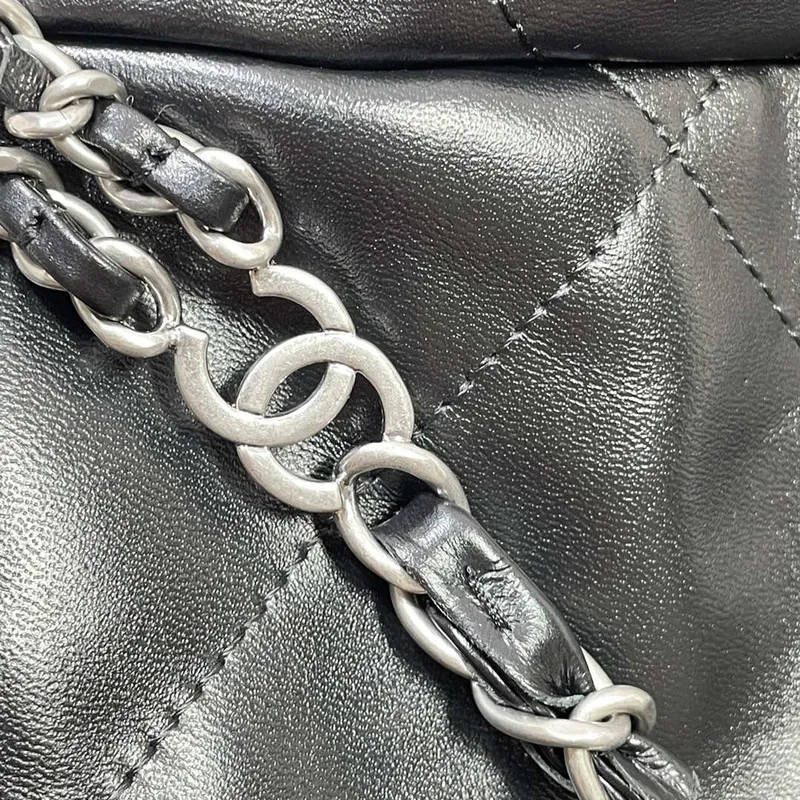 Chanel 22 Backpack Shiny Calfskin AS3313 Black With Sliver Logo